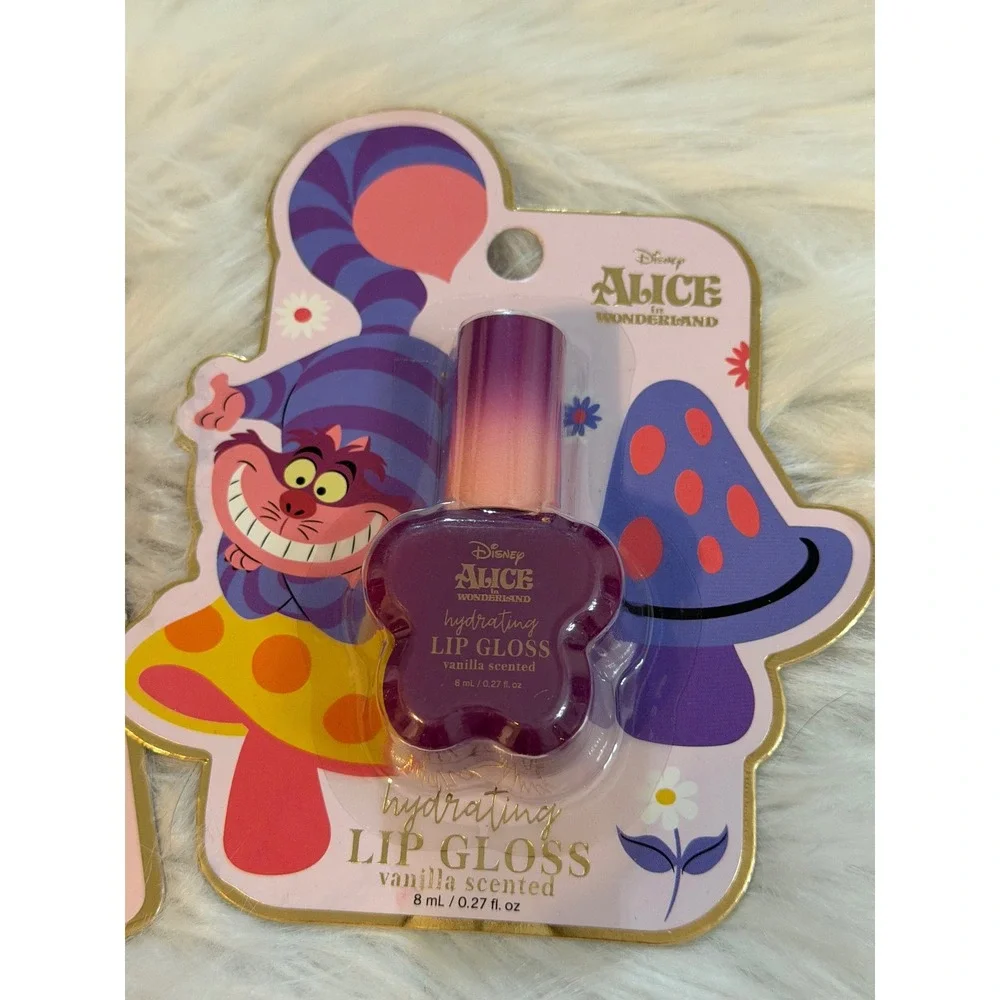 Disney Alice in Wonderland Lip Gloss Set Queen of Hearts Cheshire Cat 3pc NEW